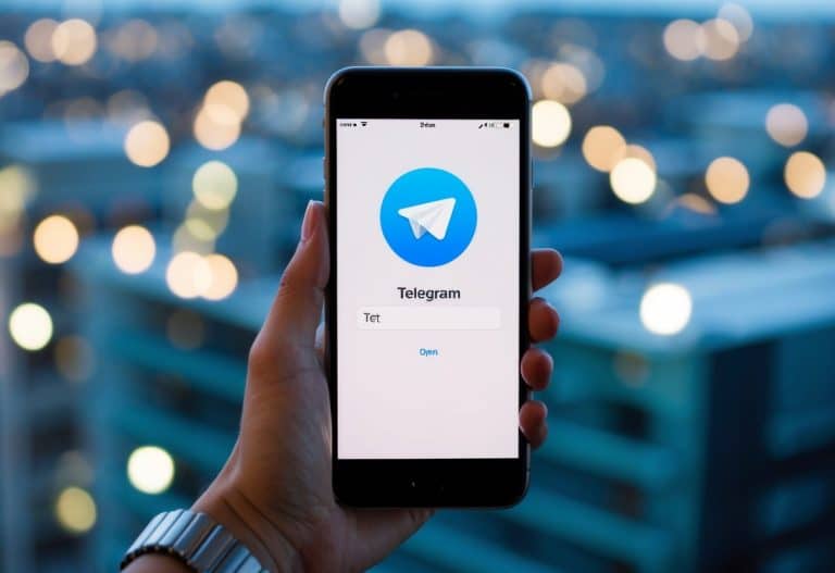 Um smartphone com o aplicativo Telegram aberto e um espaço em branco onde o número de telefone normalmente seria inserido.