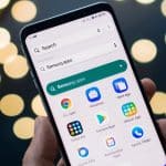 Uma tela de smartphone com uma barra de pesquisa aberta, revelando aplicativos ocultos da Samsung