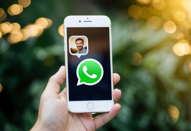 Um telefone com um ícone do WhatsApp e uma foto que desaparece